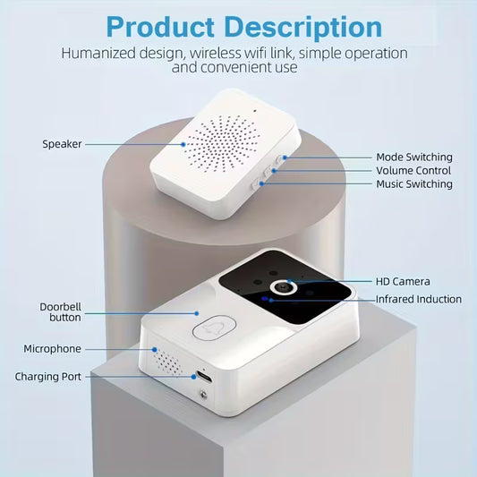 Wireless Smart Doorbell with HD Camera – 2-Way Call, Photo/Recording & Night Vision